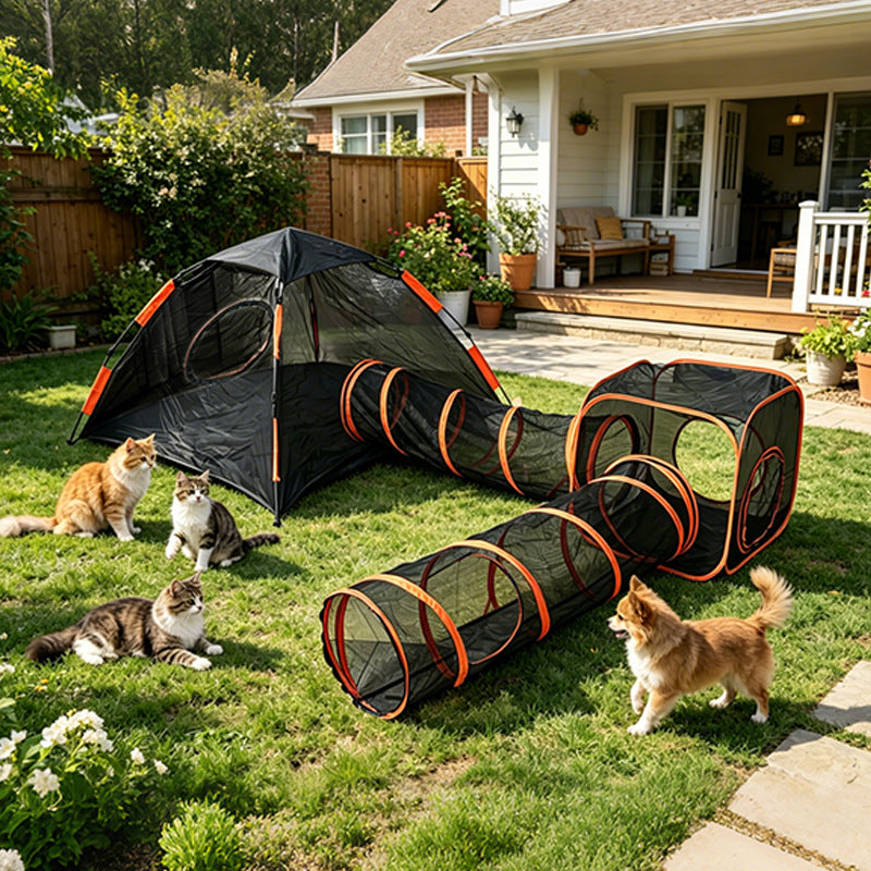 Factory wholesale indoor cat and dog game tent combo toy set tunnel mesh portable pet fence breathable