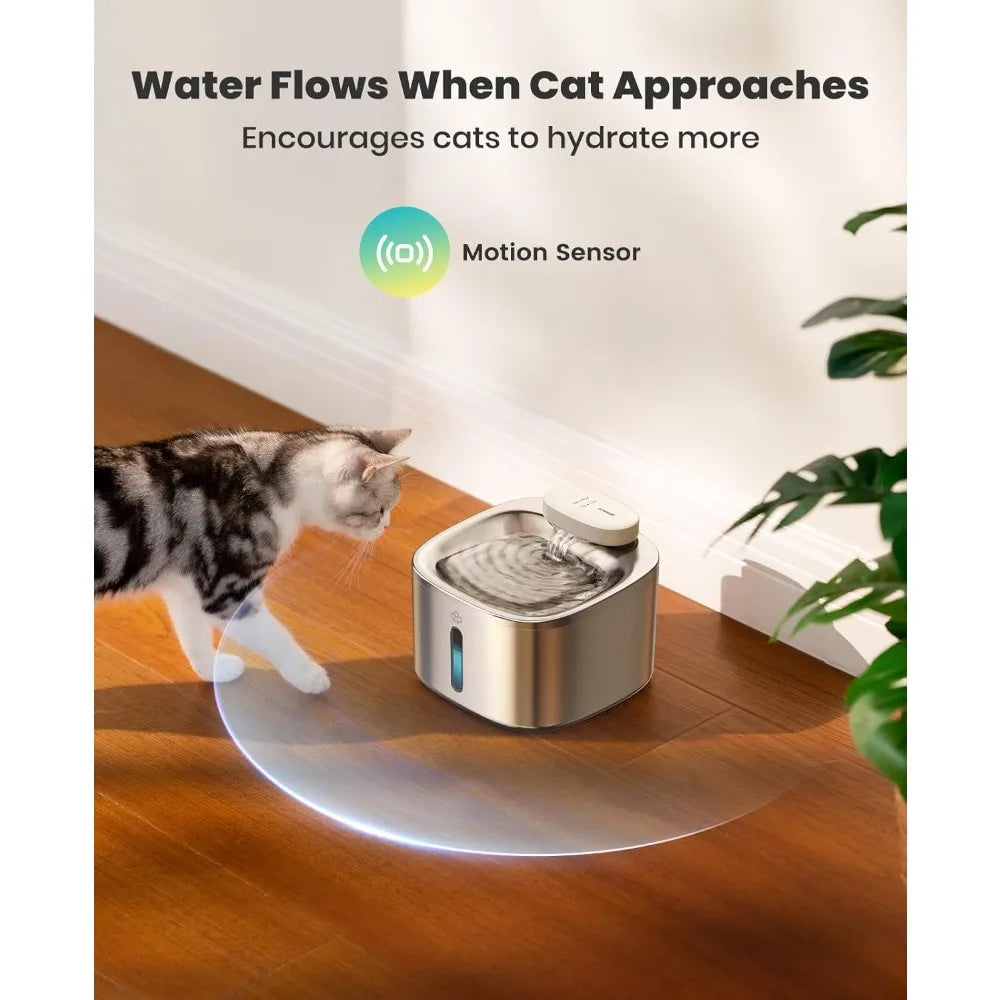 Hot-Selling Hit Wireless Cat Water Fountain, Battery Operated Pet Drinking Fountain Stainless Steel 7.8"L X 7.8"W X 6"H