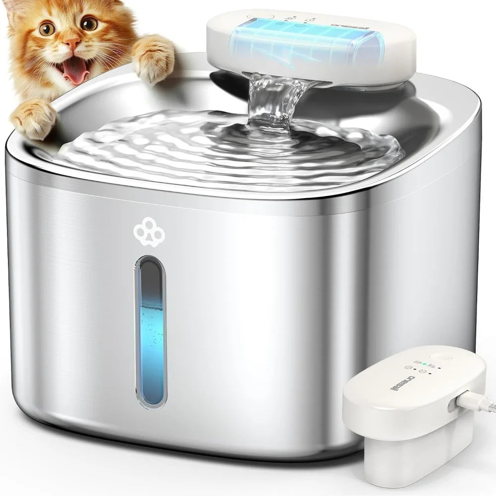 Hot-Selling Hit Wireless Cat Water Fountain, Battery Operated Pet Drinking Fountain Stainless Steel 7.8"L X 7.8"W X 6"H